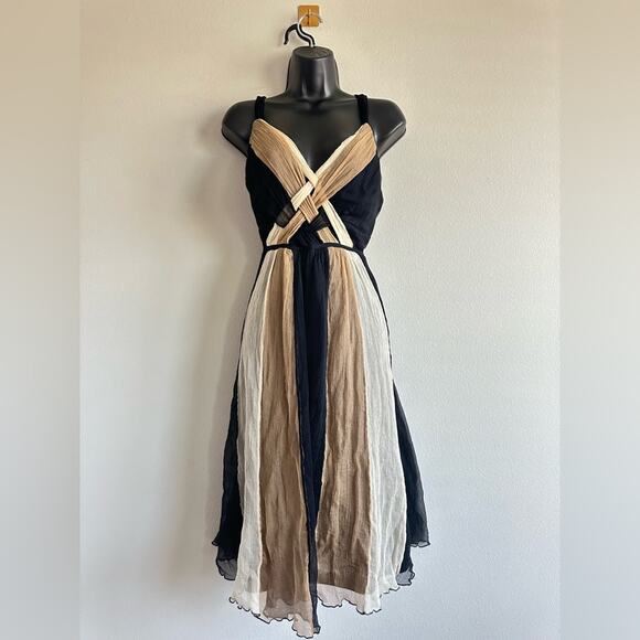 Y2K Signature by Robbie Bee Silk Midi Dress | Crinkle Colorblock Dress Size 14W - Picture 1 of 8